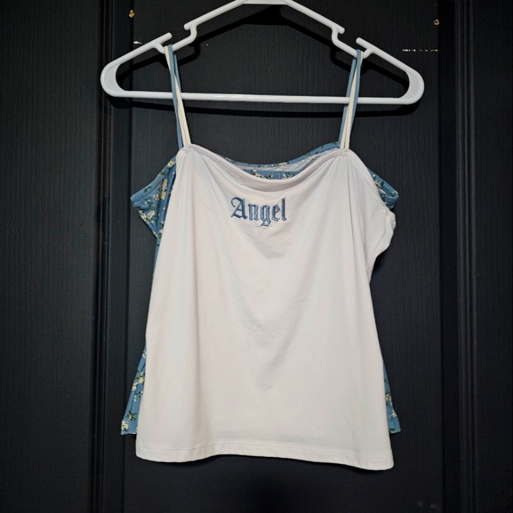2 spaghetti strap tops. Floral , Angel